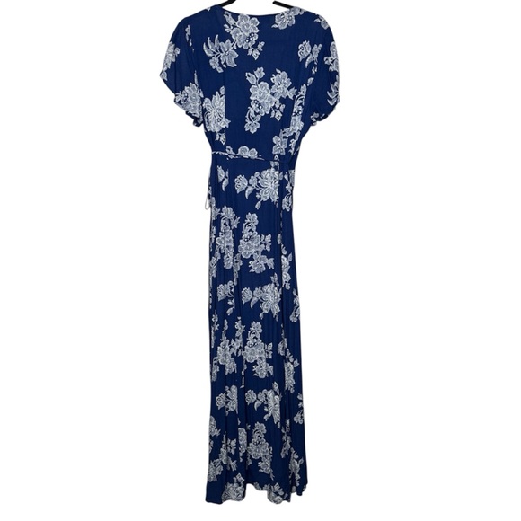 Lulus Heart of Marigold Navy Blue floral print wrap maxi dress women's M boho - Picture 6 of 10